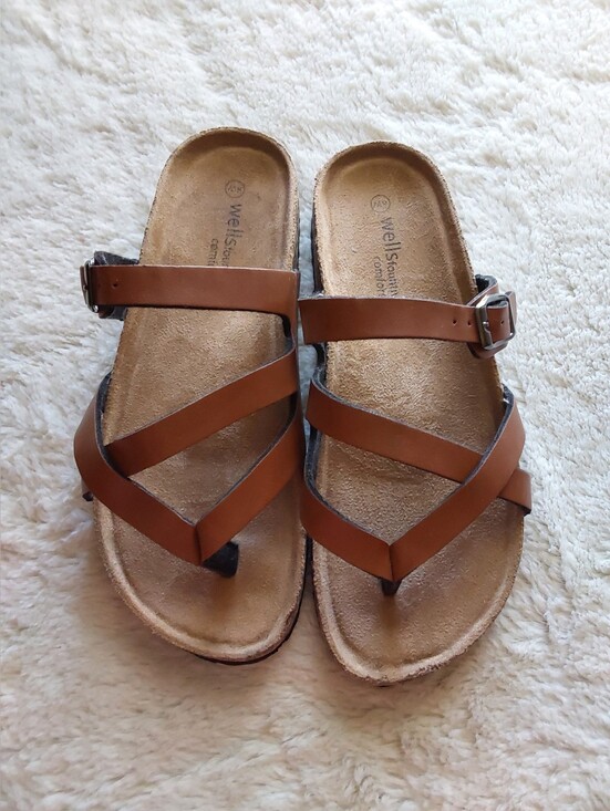 Wellsfountn Shoes - 🌺 NWT Wellsfountn Comfort Brown Leather Strappy Sandals